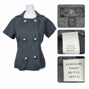 Banana Republic Knit Sweater Cardigan Womens 4 Gray Silk Blend Double Breasted